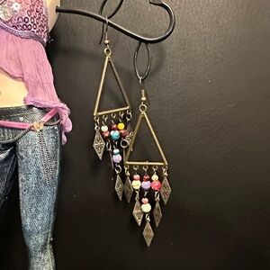Colorful Beaded Triangle Earrings